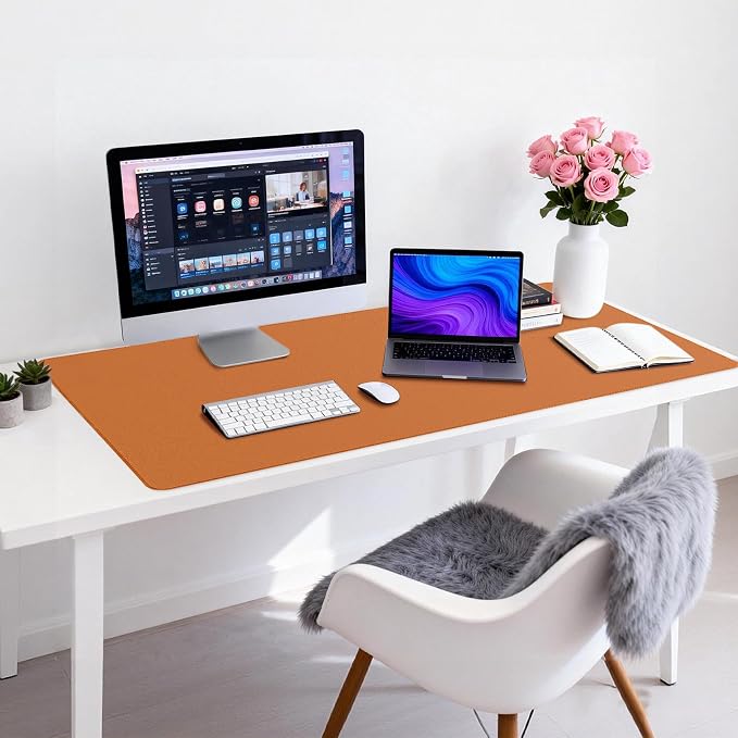 Leather Desk Pad Protector, Office Desk Mat, Large Mouse Pad, Non-Slip PU Leather Desk Blotter, Waterproof Computer Desk Writing Pad for Office and Home (Brown, 47.2" x 23.6")