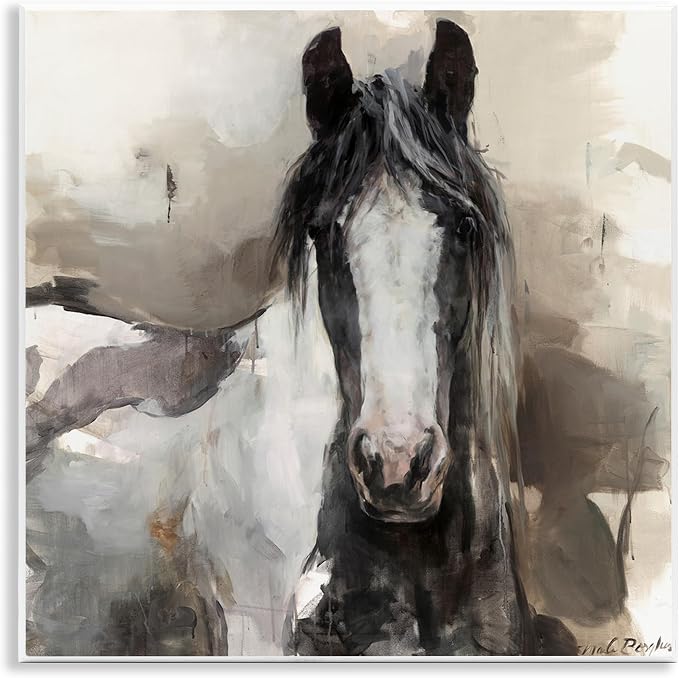 Grey Beige Horse Abstract, 12 x 12 Inch Mounted Print on Wall Plaque | Stupell Industries · By Marilyn Hageman · Ready to hang once unboxed · Great for living room or office · Made in USA