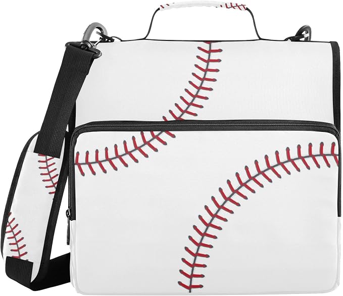 Ball Lace Baseball Binder Bag 3 Ring Zipper with Handle Shoulder Strap | for School Work Office Organizer Storage Case