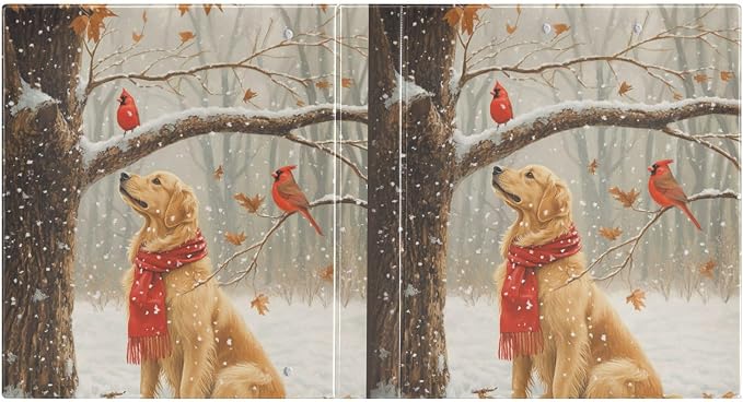 Winter Golden Retriever Dog Red Bird 3 Ring Binder 1.5" Decorative D-Ring Binder with Clipboard&3 Clear Pockets, Holds 200 Sheets A4 Size Paper Waterproof Binders for School Home Office|2 Pack