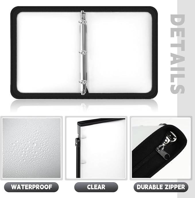 Teling 4 Pcs 1 Inch Zipper Binder 3 Ring Organizer, Clear | Secure Zipper Closure, Refillable 3 Ring Design, Handle Carry, Fits Letter Size Papers for School, Office and Projects