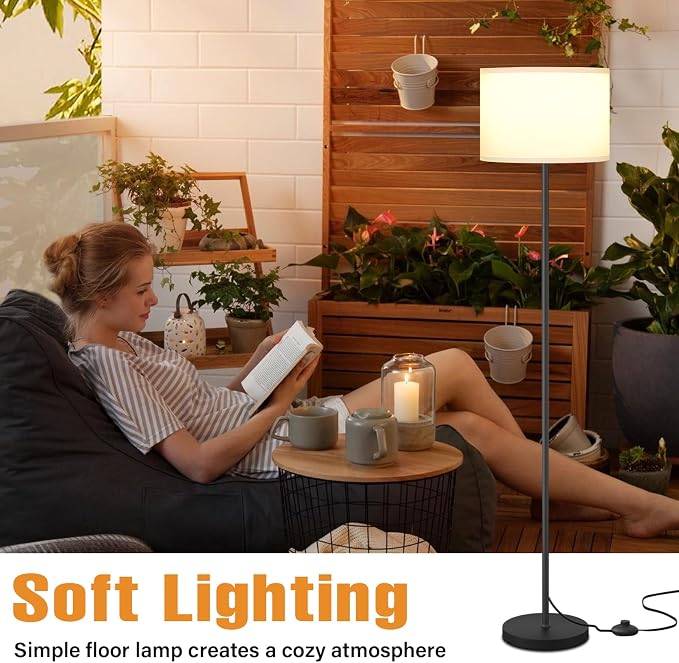 Modern Floor Lamp Simple Design with White Shade & Foot Pedal Switch | 60" Black Floor Lamp(Without Bulb), Tall Lamps for Living Room Bedroom Office Dining Room Kitchen