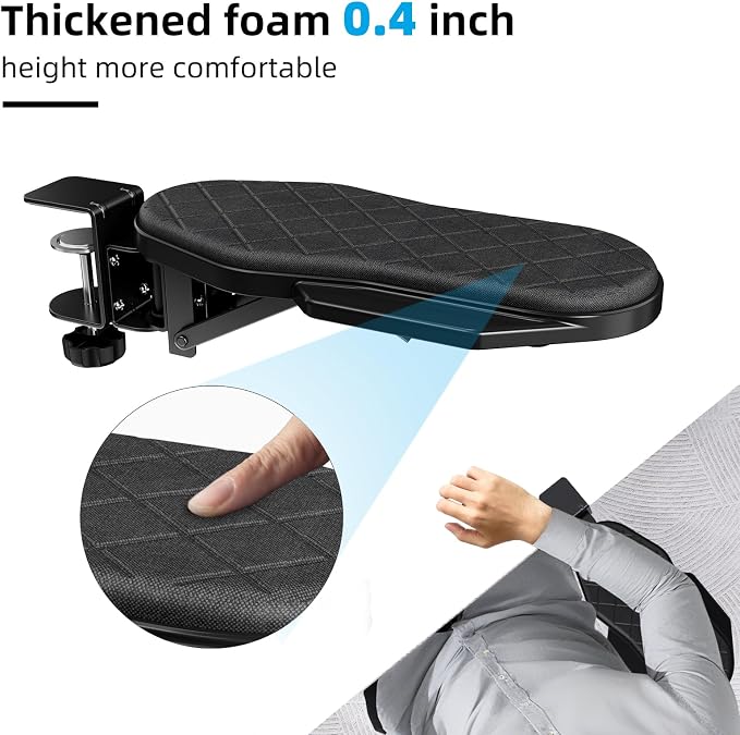 CABTE Ergonomics Desk Extender Tray, Table Mount Arm Wrist Rest Shelf | 90° Foldable Elbow Arm Support,Foldable, 180° Swivel, Computer Desk Extender Tray for Home and Office (Folding and Rotating)