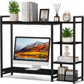 Snughome Adjustable Desk Shelf with Monitor Stand, 38.6" Desktop Organizer Hutch, Height Adjustable Computer Monitor Riser & 4 Tier Storage Bookshelf for Home Office Dorm, Black