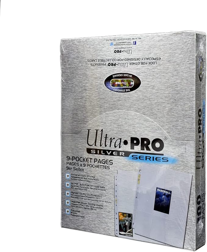 Ultra PRO - 11-Hole Punch 9-Pocket Pages Silver Series, 100 Pages to Store Trading Cards, Baseball cards, Pokemon and Baseball Card Sleeves, Card Protector Sheets for Binders