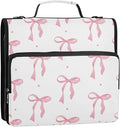 Pink Bow 3 Ring Binder Bag 1.5 inch Binder Organizer with Zipper Shoulder Strap 500 Sheet Documents Storage for School Office