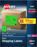 Avery Neon Shipping Labels for Laser Printers, 8-1/2" x 11", 100 Green Labels (5940) (Pack of 5)