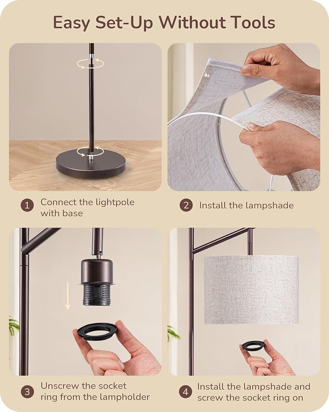 EDISHINE 64.7IN Brown Floor Lamp for Living Room with Remote, Standing Lamp | Foot Pedal Switch, 5CCT, Dimmable, Bulb Included, Adjustable Head, Sturdy Base, Modern for Living Room, Bedroom