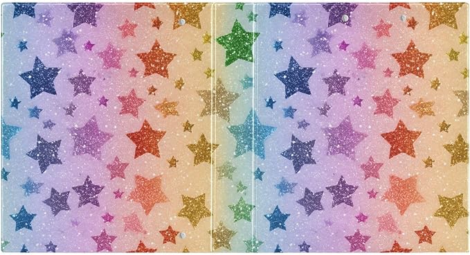 3 Ring Binder Rainbow Star Glitter Pattern 1.5 inch Binders Three Ring Binders with Clipboard Fit 8.5'' x 11'' Paper 3 Interior PVC Clear Pockets for Office Supplies
