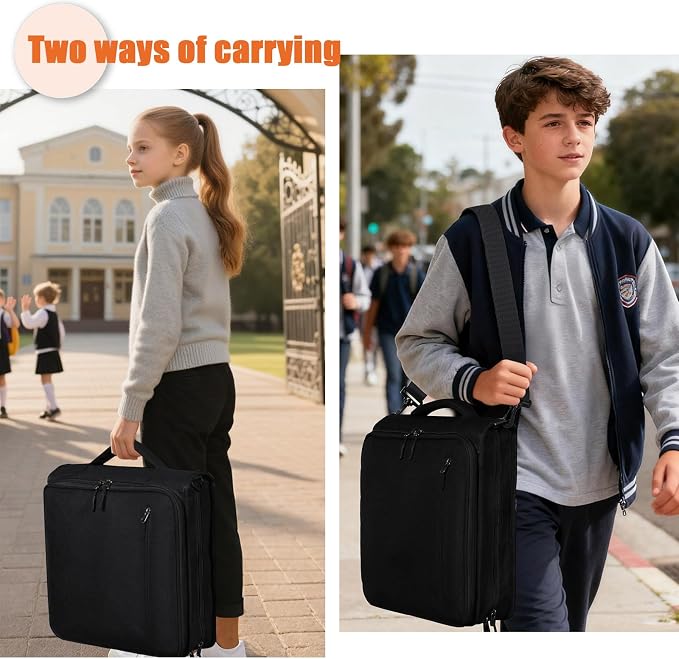 2 Inch 3 Ring Zipper Binder with 500 Sheet Capacity, 6 Tab Expanding File Folder, Multi-Pocket Design, Shoulder Strap and Handle for Middle School and Office (Black)