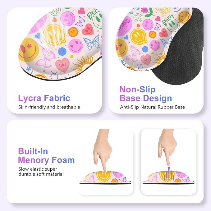 Large Gaming Mouse Pad Set, 4 in 1 Extended Keyboard Desk Mat with Wrist Rest, PC Computer Game Mousepad Set, Non-Slip Desk Pad Protector Easy Typing Pain Relief for Home Office I Hippie Smile