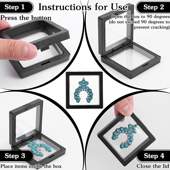 60 Pcs 3D Floating Display Case, 2.8 x 2.8 x 0.8 Inch Transparent Film 3D Floating Coin Display Frame Holder Stands for Challenge Coins, Jewelry, Shells, Gems, Rocks, Fossils, Specimen, Black
