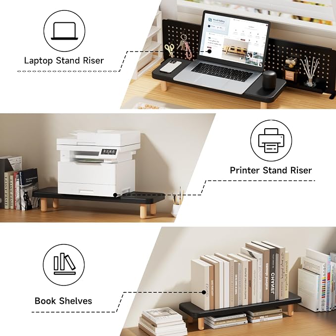 Monitor Stand Riser, 24 Inch Wood Desk Organizer with Monitor Stand & Storage Computer Monitor and Laptop Riser Multifunctional Laptop Stand Desk Organizer for Office Home Screen/Laptop/PC (Black)