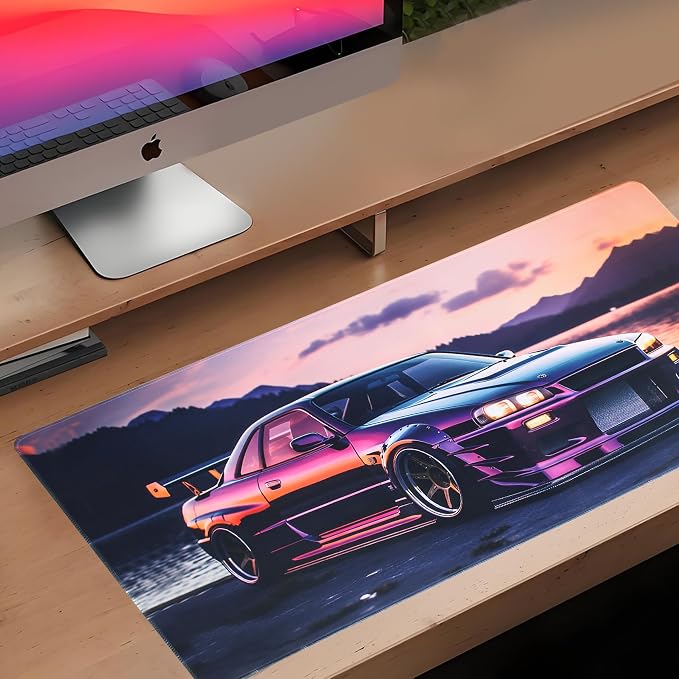JDM Car R34 Large Mouse Pad, 35.4" x 15.7" Japanese Car Purple Sea Cool Desk Mat Computer Accessories Gaming Office Organizers Supplies Decor Essentials Keyboard Pads for Desk Rubber