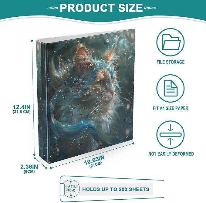 Custom 3 Ring Binder Calico Cat with Diamonds 1.5" Round Ring Binders Personalized Name View Binder with 200 Sheet for Women Men Office Kids School Supplies, 1 Pack