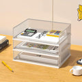 A3 Mesh Desk File Organizer, Stackable Paper Tray，Desktop Document Sorter, File Storage, 3/4/5-Tier Paper Letter Tray Organizer, Desk Accessories & Workspace, Black (3 Tier-Landscape-White)