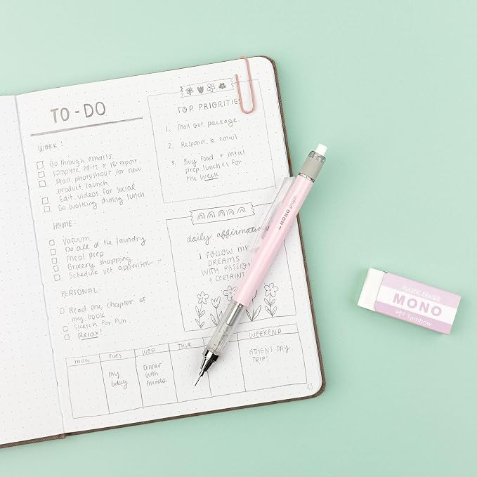 Tombow MONO Graph and MONO Eraser, 0.5 mm, Rose, Precision with 4 mm Tip, Innovative Shake Mechanism, More Stable Brass Pliers, Refillable, Includes Eraser [SH-MG85-PE04A]