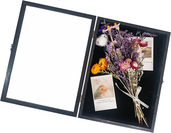 Shadow Box Frame with Removable Shelves, Black 12x16 Deep Memory Box Display Case for Keepsake Collectibles, Coins Military Medals Pins Wedding Flowers