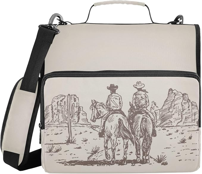 Western Desert Cowboy Binder Bag 3 Ring Zipper with Handle Shoulder Strap
