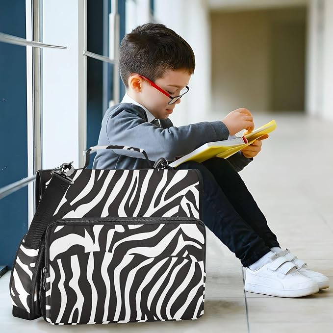 Zebra Print Black White 3 Ring Binder Bag 1.5 inch Binder Organizer with Zipper Shoulder Strap 500 Sheet Documents Storage for School Office