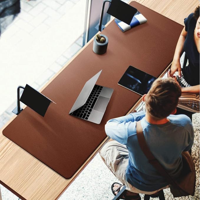 CENNBIE 59"x27.5" Leather Desk Mat Protector, Large Desk Pad XXL (Brown) | Premium Stitched Edges Resist Wear. Waterproof, Non-Slip & Easy To Clean. Protects Desk From Scratches. For Office & Home.