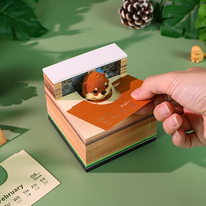 3D Time Piece Calendar, 2027 Desk Calendar With LED Light, 3d Tree Memo Pad Creative Desk Calendar, Christmas Gift for Colleague Friend, Desktop Decoration(Sea Otter)