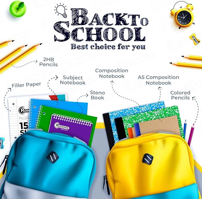 Rosmonde 2000 Packs (Pallet) 5 Subject Notebooks, Spiral Notebook Bulk, College Ruled,Pallet of Notebooks,150 Sheets (300 pages), 8 x 10-1/2",Bulk Spiral Notebooks for School & Office,4-7 Days Transit