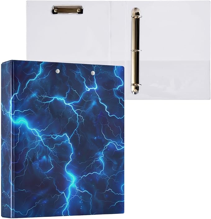 Blue Lightning Binder 1.5 Inch Binder with Clipboard&Pockets, Hardcover Binders 3 Ring, Navy Blue Lightning Heavy Duty Large File Folder for Office School Supplies - Holds 200 Sheets