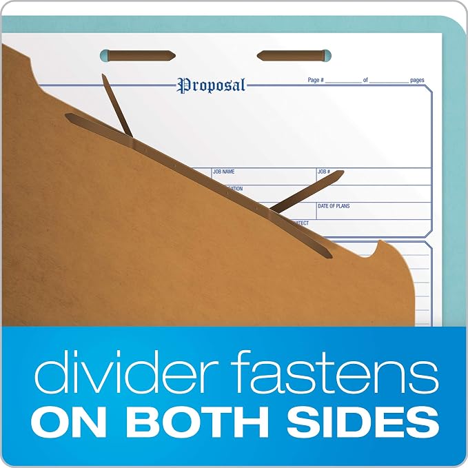 Pendaflex Recycled Classification File Folders, 1 Divider, 2" Embedded Fasteners, 2/5 Tab Cut, Legal Size, Light Blue, Box of 10 (28777R)