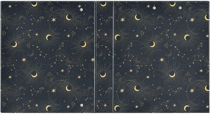 Black and Gold Moon Star Celestial Binder 1.5 Inch Binder with Clipboard&Pockets, Hardcover Binders 3 Ring, Heavy Duty Large File Folder for Office School Supplies - Holds 200 Sheets, 2 Pack