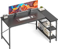 DUMOS 47" L Shaped Computer Desk, Gaming Corner Desks with Storage Shelves | Home Office Working Desk, Writing Study PC Desk with Reversible Layout, Bedroom Dorm, Black