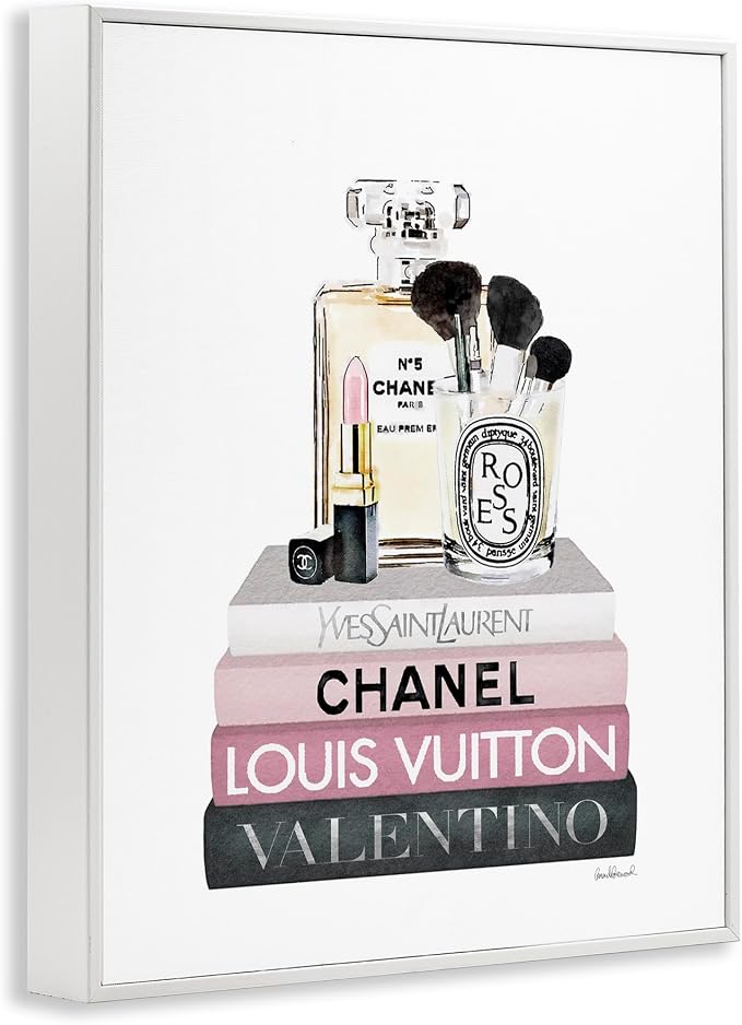Cosmetics on Bookshelf Glam, 24 x 30 Inch Framed Giclée Print | Stupell Industries · By Amanda Greenwood · Ready to hang · Chic gift for fashion lovers · Made in USA