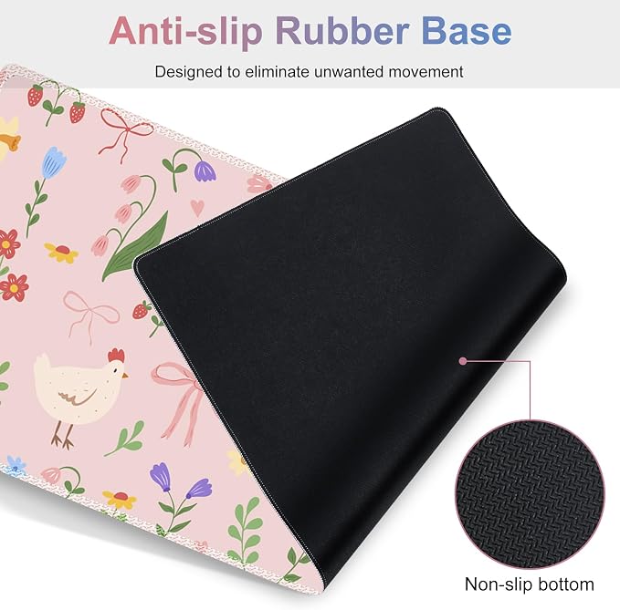 Large Gaming Mouse Pad Set, Adorable Style 4 in1 Ergonomics Keyboard Desk Mat with Memory Foam Wrist Rest, Extended Game Mousepad, Non-Slip Desk Pad Matt Easy Typing Pain Relief I Pink Girly