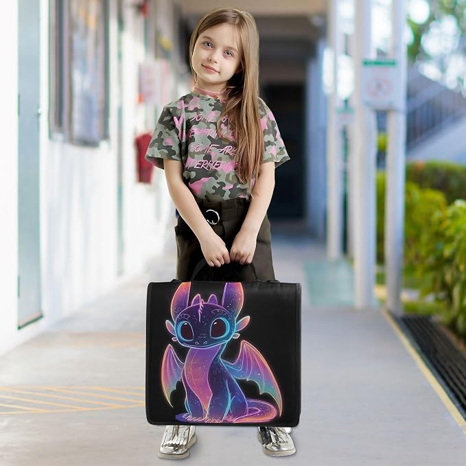 3 D-Ring Zipper Binder Bag, Cute Purple Glowing Dragon Removable Binder with Zipper Case Hold 300+ Sheets& 13 Inch Laptop for School Office Supplies Organizer