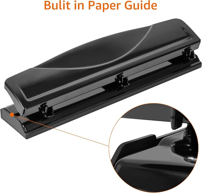 Amazon Basics 3 Hole Punch, 10 Sheet Capacity, Black, Easy-Clean Tray