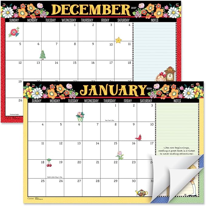 Current 2026 Desk Calendar Pad | Mary Englebreit, 11" x 16-1/4", Large 24-Month, Bookstore-Quality, For Kitchen & Office