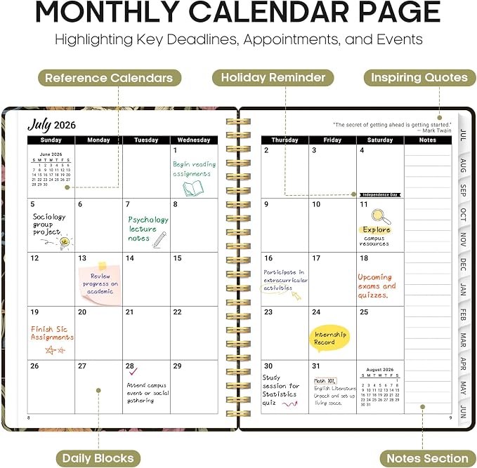 Academic Planner 2026-2027, Jul 2026-Jun 2027 Monthly & Weekly Planner