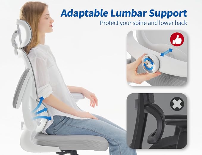 TRALT Office Chair Ergonomic Desk Chair - Gaming Chair with Lumbar Support | 330 LBS Home Office Desk Chairs with Headrest, Reading Chair with Flip-up Armrests, Comfortable Computer Chairs (1, Grey PU)