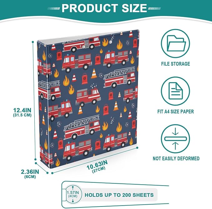 Monster Truck Navy Blue Round Ring Binders 1.5 Inch Race Cars Roadster 3 Ring Clipboard Binder for Office School Work Supplies File Folder Document 200 Sheet Capacity Easy Open 2 Pieces
