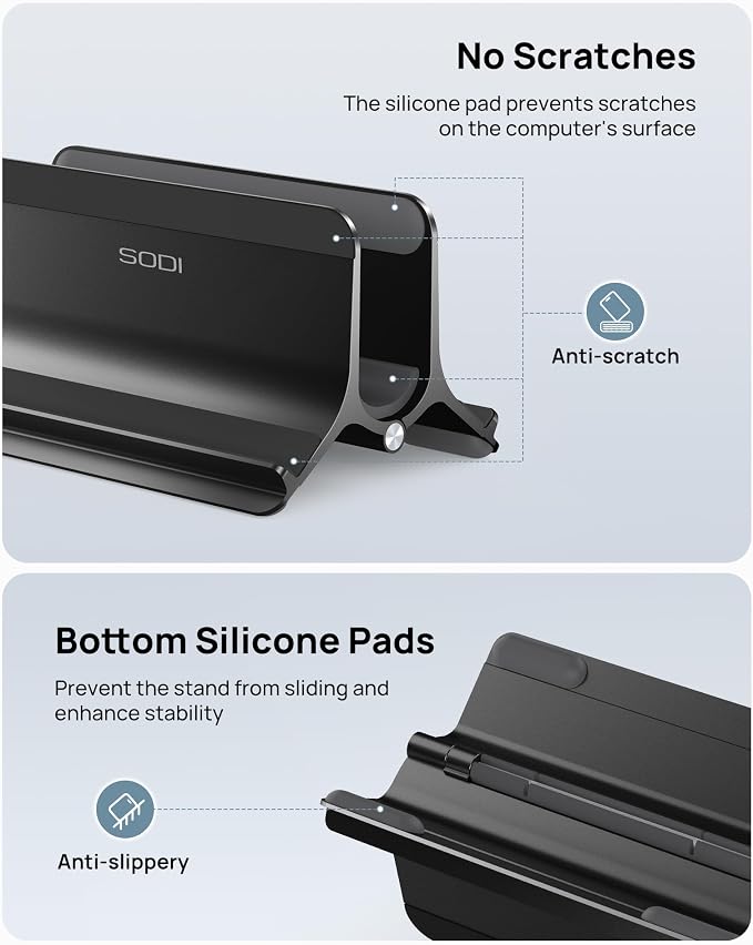 Vertical Laptop Stand Holder for Desk Compatible with MacBook Air, MacBook Pro Stand Vertical Aluminum Up to 17 inch, Gravity Auto-Lock Cooling, 3-in-1 Space Saving Desk Organizer Accessories