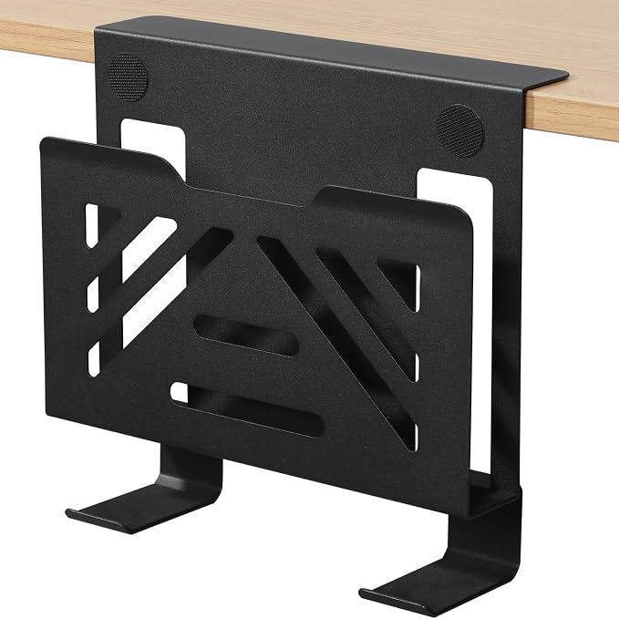 MAXECHO Desk Side Storage, Under Desk Laptop Mount, Table Side Hanging File Organizer, No Drill Clamp On Cable Management Tray, Laptop Holder with 2 Hooks for Office and Home, Load 22 Lbs