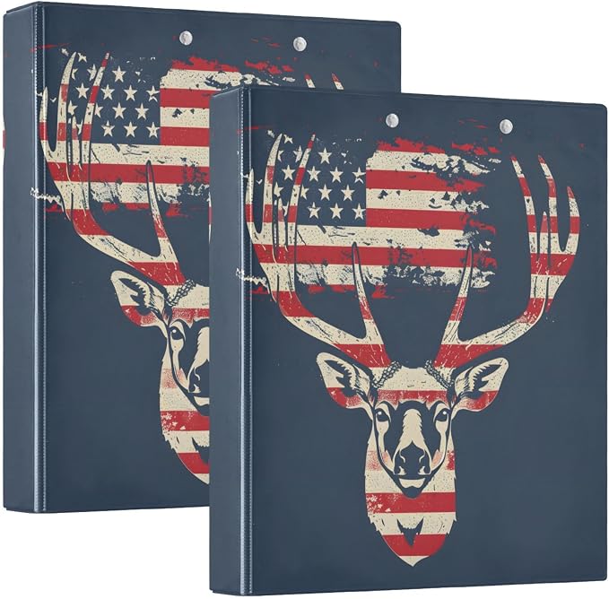 3 Ring Binder, Deer American Flag Print File Folder Holds 200 Sheets File Storage for Women Men School Office Supplie