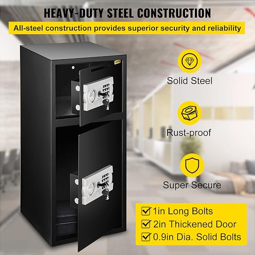 VEVOR Large Double Door Safe Box 29.5" x 13.8“ x 13.8" Steel Safe Box Strong Box with Digital Lock for Money Gun Jewelry Black