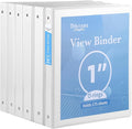 6 Pack 3 Ring Binder, 1 Inch Binder, Round Ring Binders | 2 Interior Pockets & Clear View Overlay, Customizable Cover, Large Capacity, for Office Supplies, School, Home - White