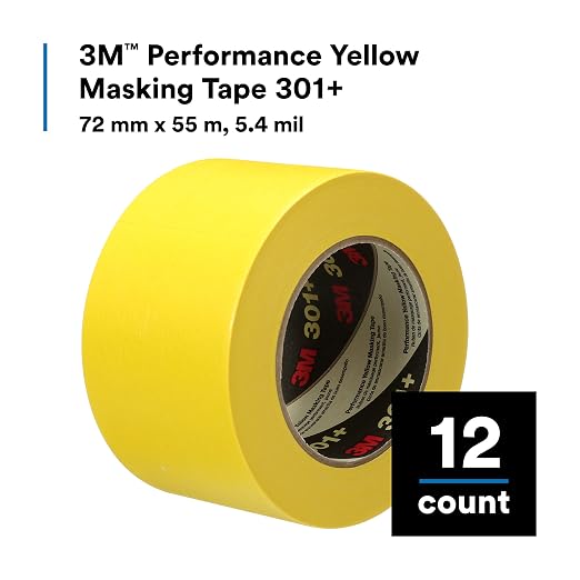 3M 301+ High Performance Masking Tape, Yellow, 3 in x 60 yds – High Performance Holding and Masking Tape for Automotive, Speciality Vehicle and Industrial Markets, Case of 12