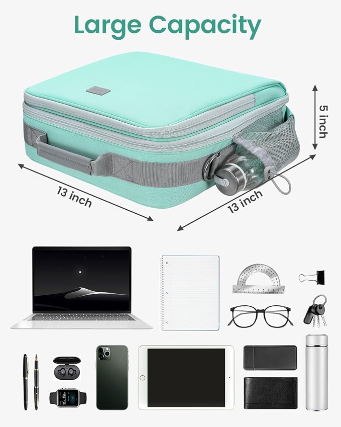 Zipper Binder 3 Inch D-Ring 3 Ring with Water Bottle Holder | Binder with Strap for School/Office, 700 Sheet Capacity-Multiple Pockets, Fit for 13" Tablet/Laptop, Light Blue