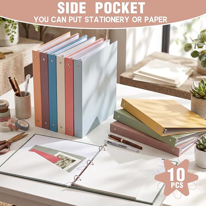 Ctosree 10 Pack Colored 3 Ring Binder with 2 Pockets Hardcover Loose Leaf Binder for Women Men Teacher Student School Office Home Supplies, Fits 11 x 8.5 Size Paper, 10 Colors (0.5",Vintage Color)