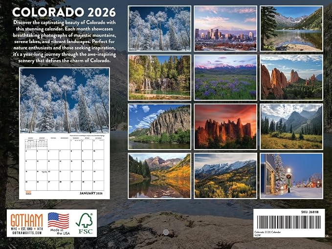 Colorado Calendar 2026 Wall 12 Month Monthly CO Scenic Souvenirs Coloradan Themed Gifts | American Made In The USA