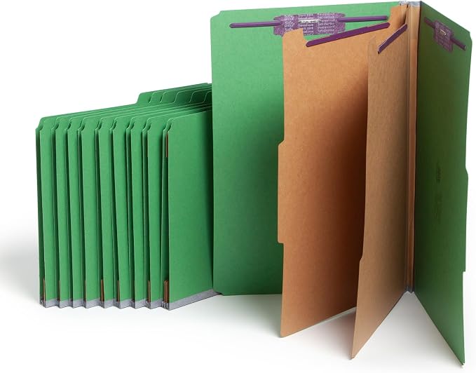 Smead Pressboard Legal Size File Folders with SafeSHIELD Fasteners, 2 Dividers, 2" Expansion, Office Folders, Paper Holder, Green, 10 per Box (19033)