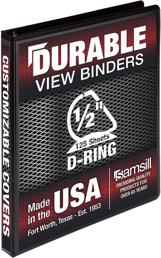 Samsill Durable 0.5 Inch Binder, Customizable Clear View Cover, Black, 24 Pack, Each Holds 125 Pages, Pallet of 768 Binders in 32 Cartons